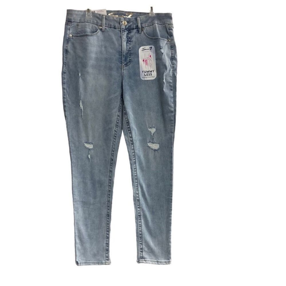 SEVEN7 Women’s Distressed High Rise‎ Skinny Slimming Control Jeans Size 14 Blue